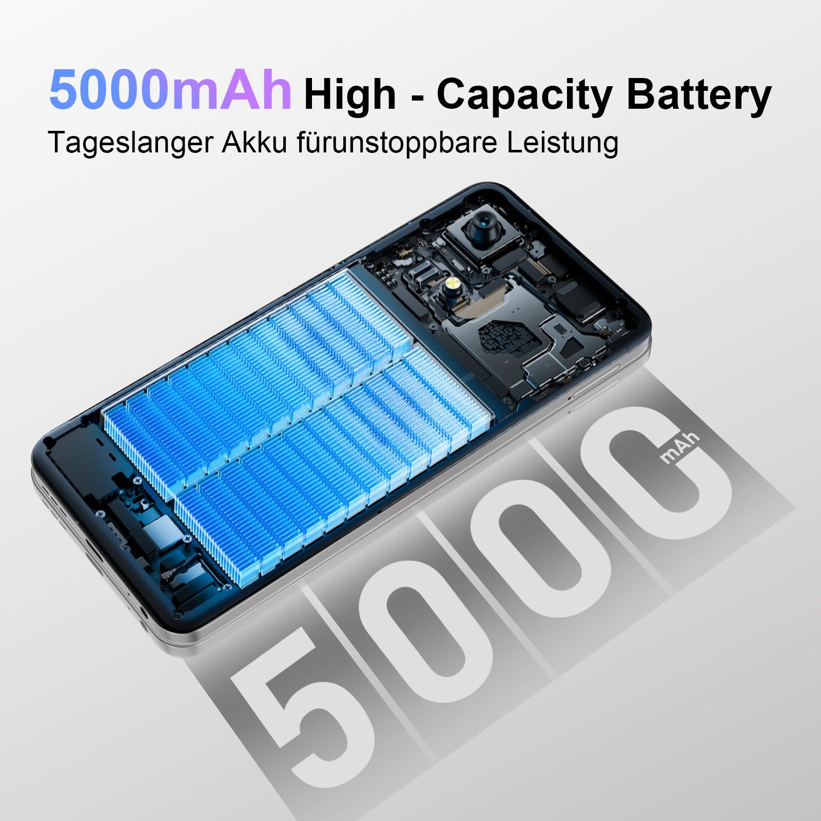 ZTE Blade A35e, Android-Handy，Smartphone ohne Vertrag: 2GB+64GB Speicher, Silvery Gray, 5000 mAh Batterie & 6.52" HD+Display