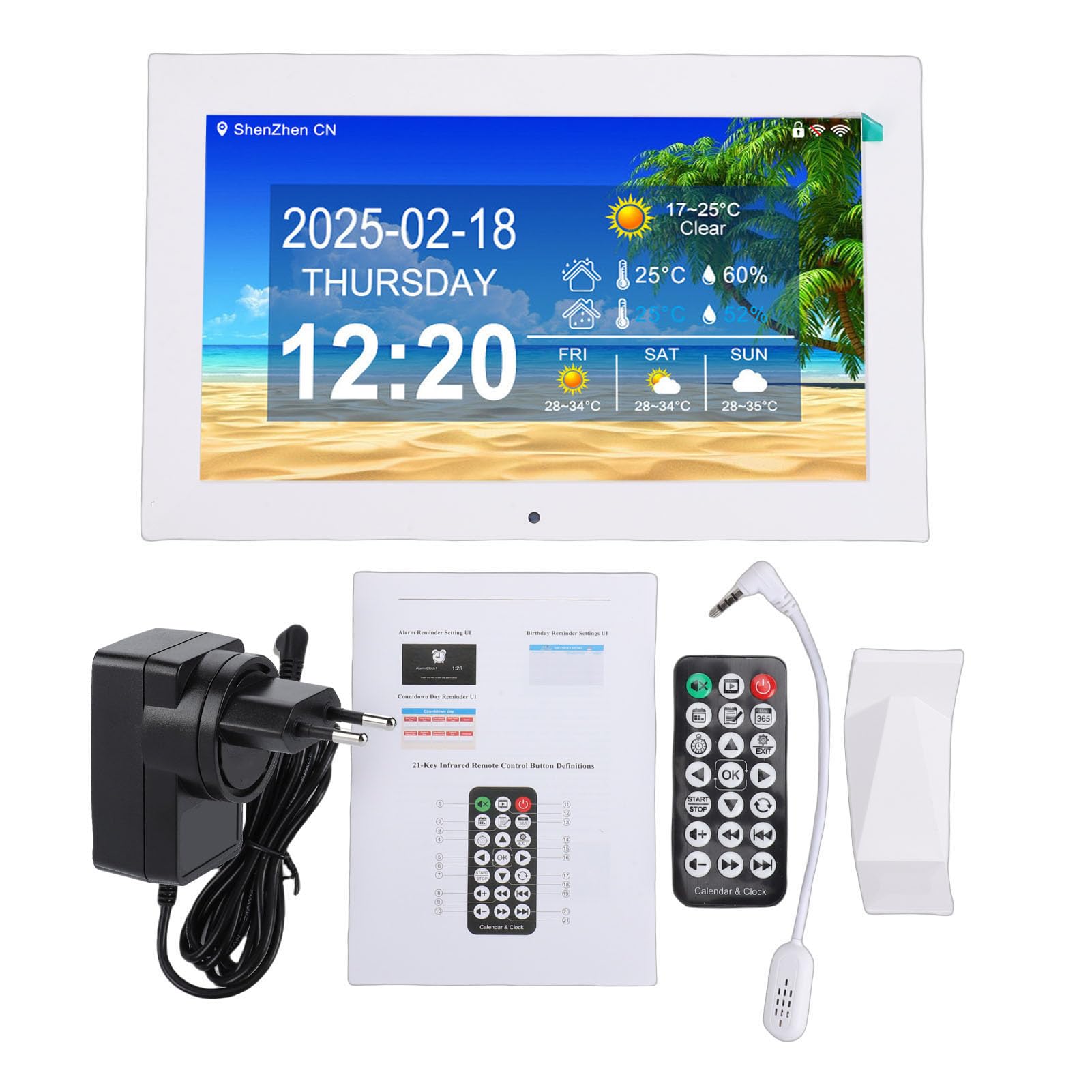 Sxhlseller Reloj Digital WiFi Inteligente, Pantalla de 10 Pulgadas con Clima en Tiempo Real Temperatura y Humedad, for Hogar y Oficina (Enchufe de la UE)
