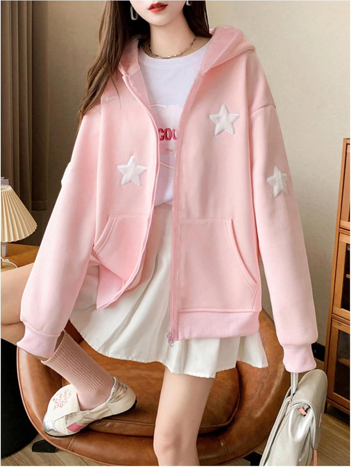 SOLY HUX Women's Y2k Hoodies Zip Up Star Graphic Long Sleeve Hooded Sweatshirt Jacket - Image 3