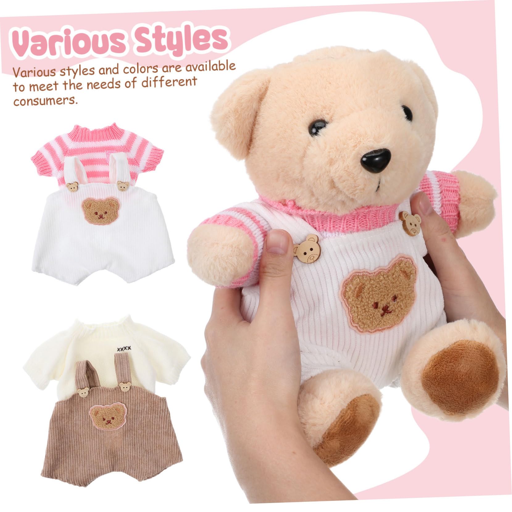 Vestiti Per Bambole Orsetto Set 2 Pezzi Maglione E Pantaloni Con Bretelle Abbigliamento Per Peluche Accessori Per Gioco E Foto