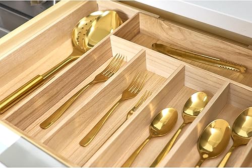 Miniatura 4 de iDesign Renewable Paulownia Wood Collection - Bandeja expandible para cubiertos y cubiertos, 15 x 12 a 22 pulgadas, natural