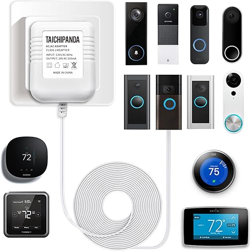 Transformador de 24 voltios, adaptador de cable C para termostato Nest Honeywell Ecobee y Sensi, transformador de timbre compatible con timbre de