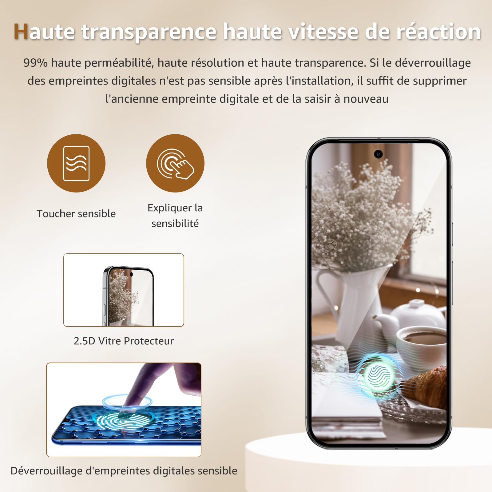 Cable Leader Verre Trempé pour Google Pixel 9 5G, pas de bulles protection écran, Dureté 9H, Couverture 2.5D, Anti-huile, Sensible au Toucher, 0.33mm Transparent HD Pixel 9 vitre protection-2 pièces