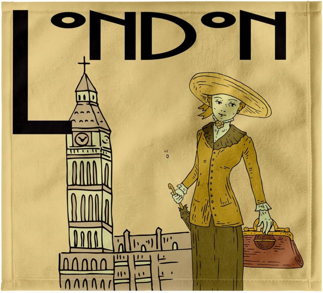 3dRose Vintage Woman in London 22x30 Bath Hand Pool Towel