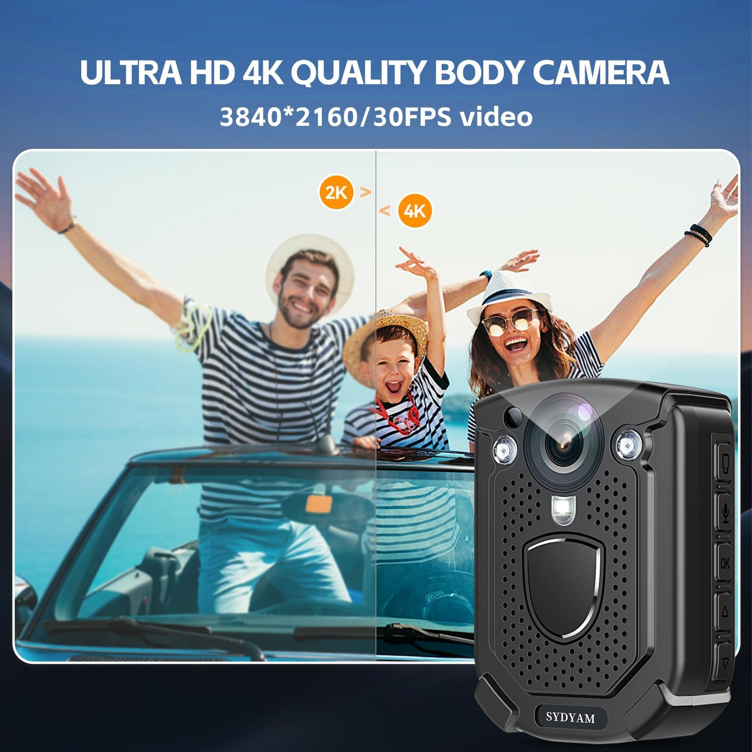4K 256GB Body Camera, 11-13Hrs Battery IP68 Waterproof Body Cameras with Audio and Video Recording, H.265 Video Code Body Cam for Police Security Train Conductor Delivery Waiter - Image 2