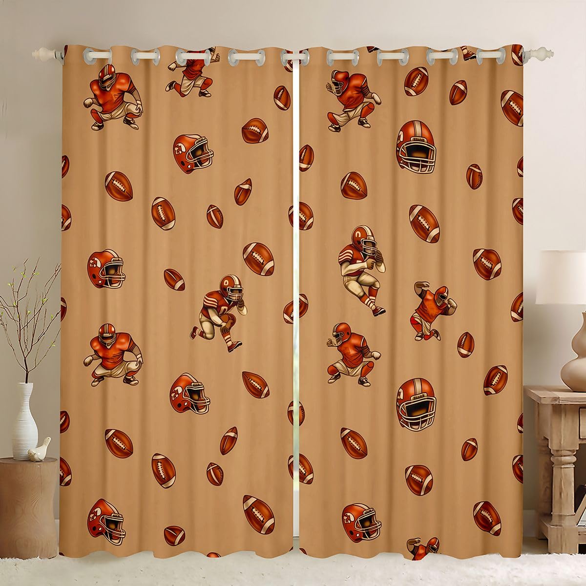 Homemissing Tende oscuranti da baseball tende oscuranti giochi sportivi giochi di baseball tonalità termoisolanti regalo per gli amanti del baseball, 2 pannelli L 132 x L 220 marrone rosso