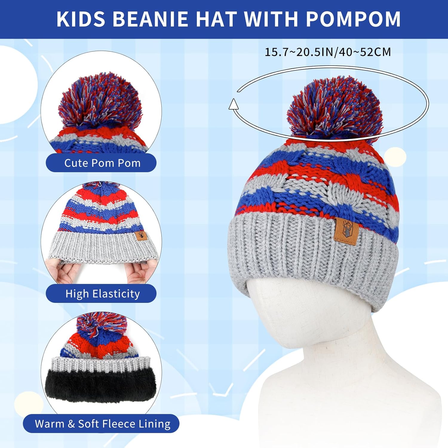 Boys Winter Hat Scarf and Gloves Set for Kids Warm Knitted Hat Mittens and Fleece Neck Warmer Scarf Set for Boys Girls 3pcs - Image 3