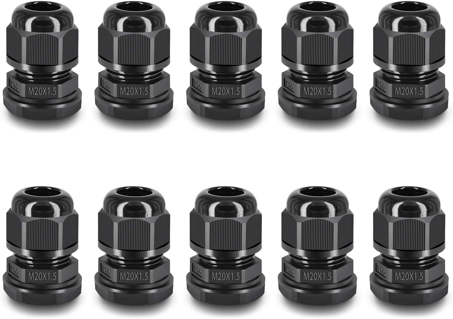 NineLeaf 10 Piece Waterproof Cable Glands Joints Adjustable 6-12mm Cable Connectors,M20x1.5 Black Compression Cable Glands Joints 20mm Diameter Titting Hole Glands, IP66 for Outdoor Use