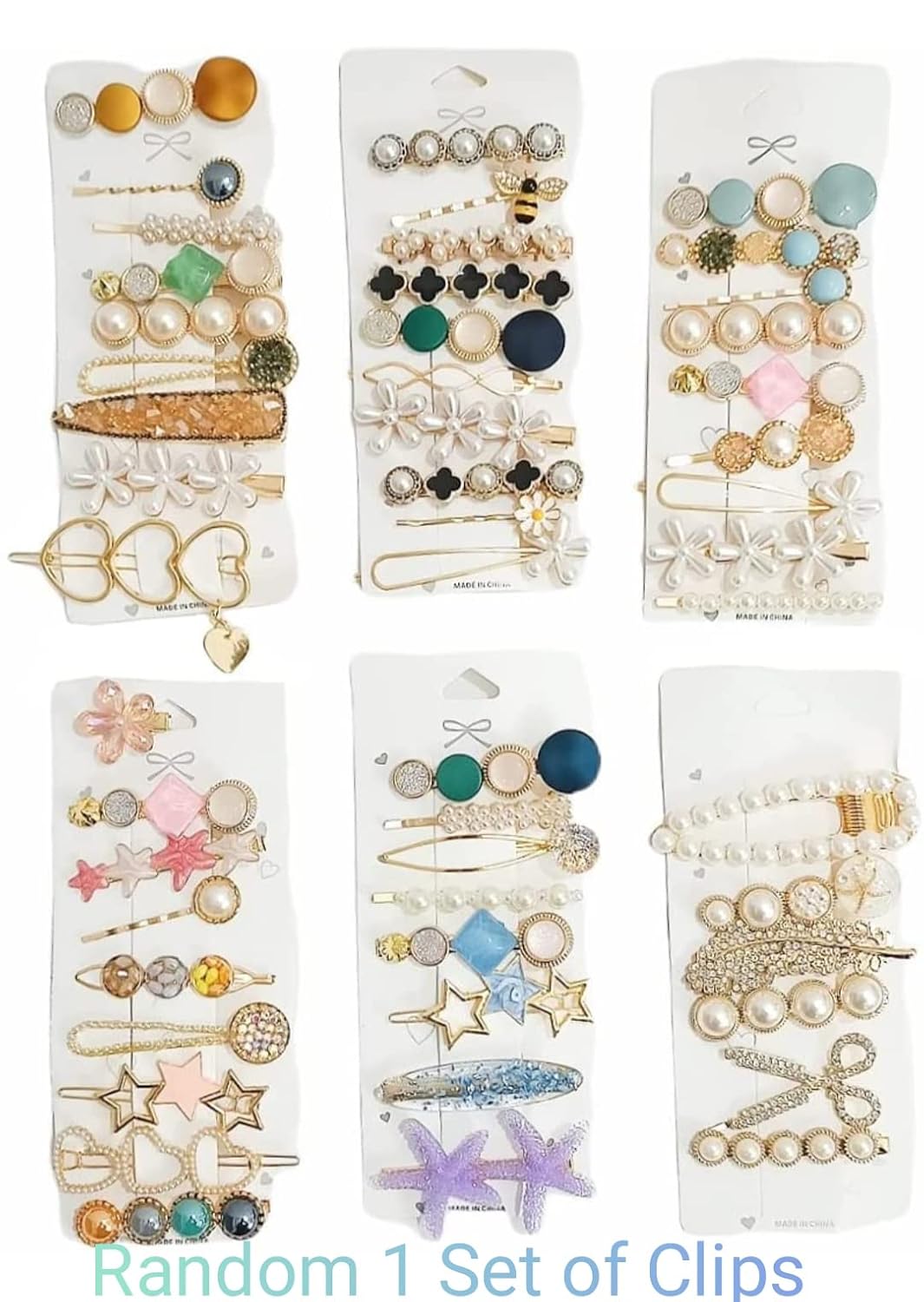 Metal Hair Clips Barrettes Pins for Women – Geometric Shape Hollow Hairpin Korean Clips, Pearl Metal Clamps – Combo Pack of 8 Design for Girls (Cherris)