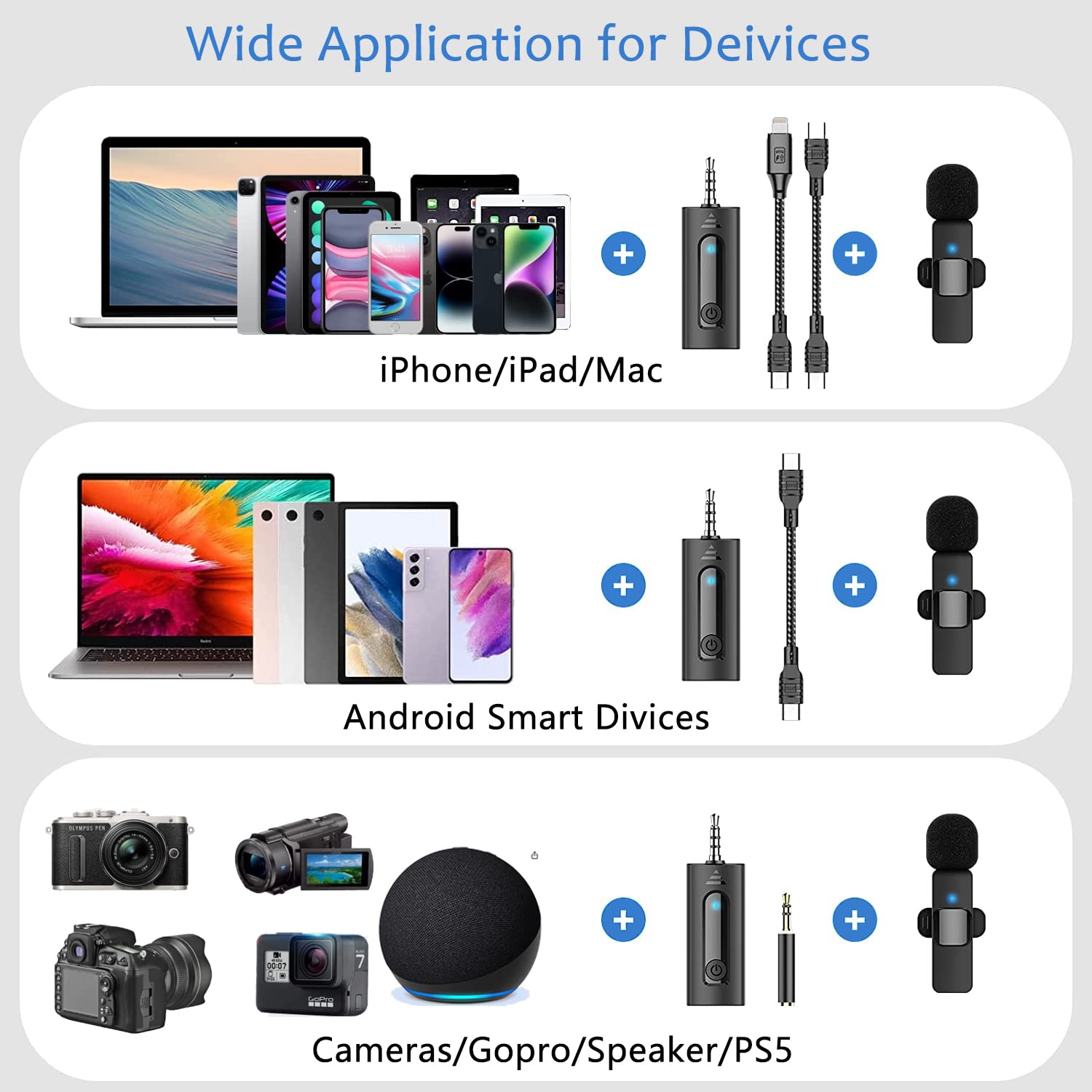 Professional Wireless Lavalier Microphone for Camera, iPhone, Android Noise Reduction Lavalier Lapel Mic for Video YouTube Interview Recording Vlogging Facebook Live Streaming