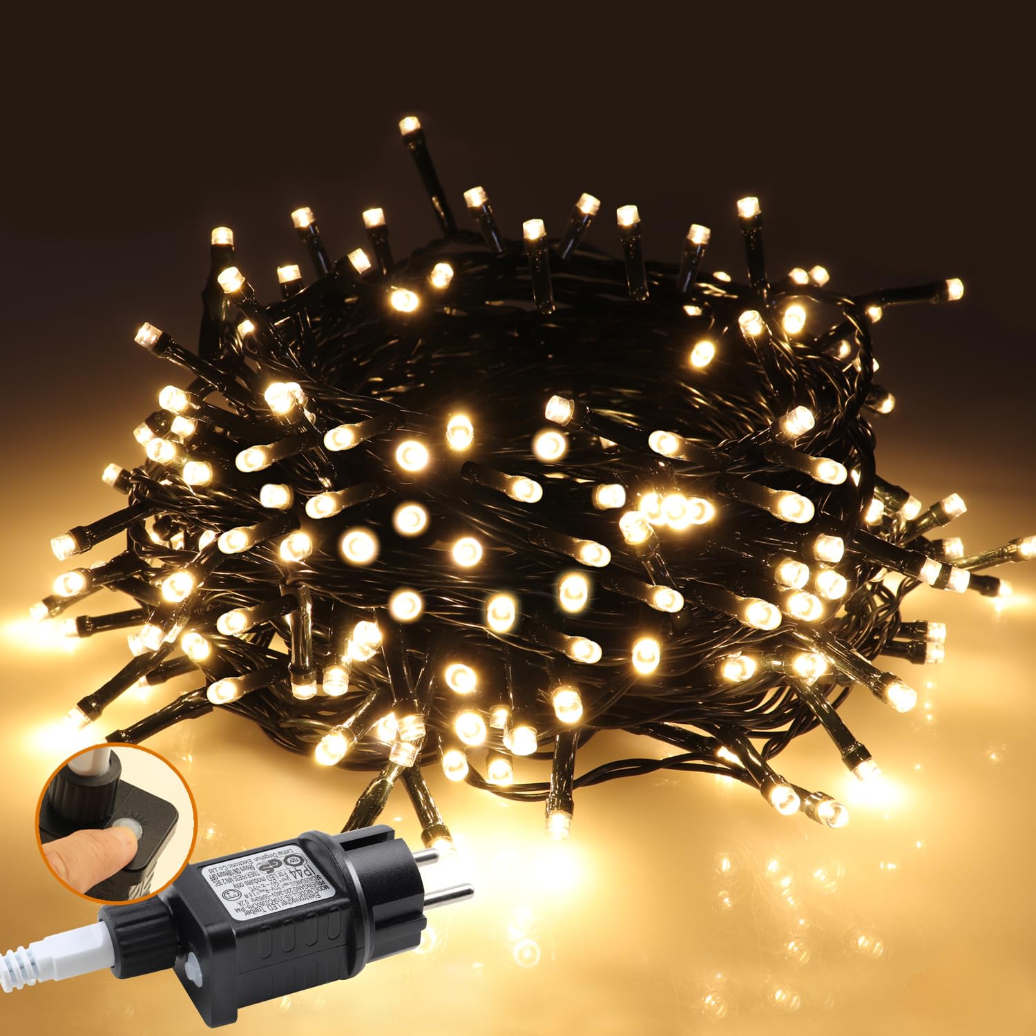 Led Lichterkette Außen 20M 200LEDs, Lichterkette Outdoor Wetterfest mit Stecker, Weihnachtsbeleuchtung außen Warmweiß mit 8 Modi und Timer Funktion für Weihnachten Hochzeit Ostern Garten Party