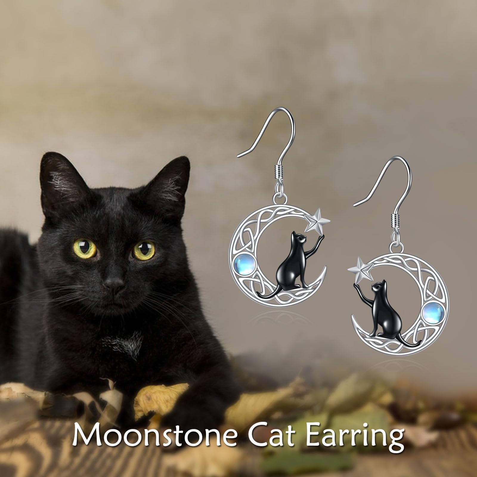 VONALA Orecchini a forma di luna in argento Sterling 925 nodo celtico luna gatto/fungo pendolare goccia pietra di luna orecchini gioielli animali regali di compleanno per donne donne mamma ragazze, 18