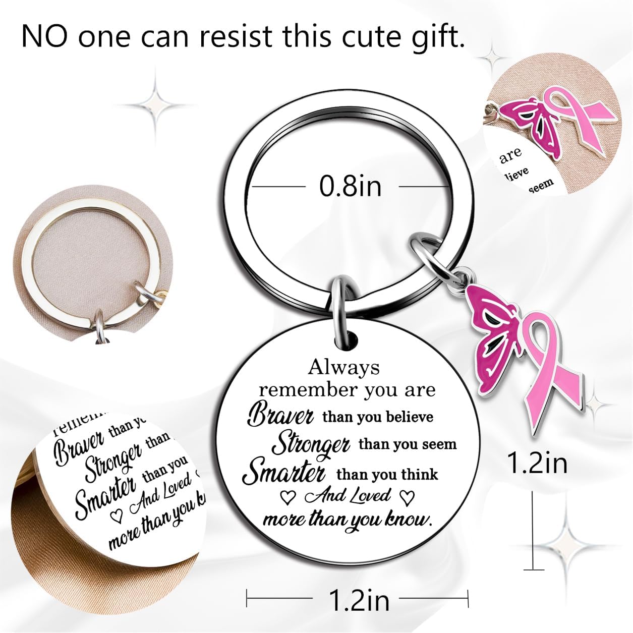 Ikacvb Inspirational Breast Cancer Awareness Accessories Breast Cancer Gifts For Woman Survivor Friends Encouragement Gifts For Women Cancers Patients Warrior Keychain Jewelry - Image 2