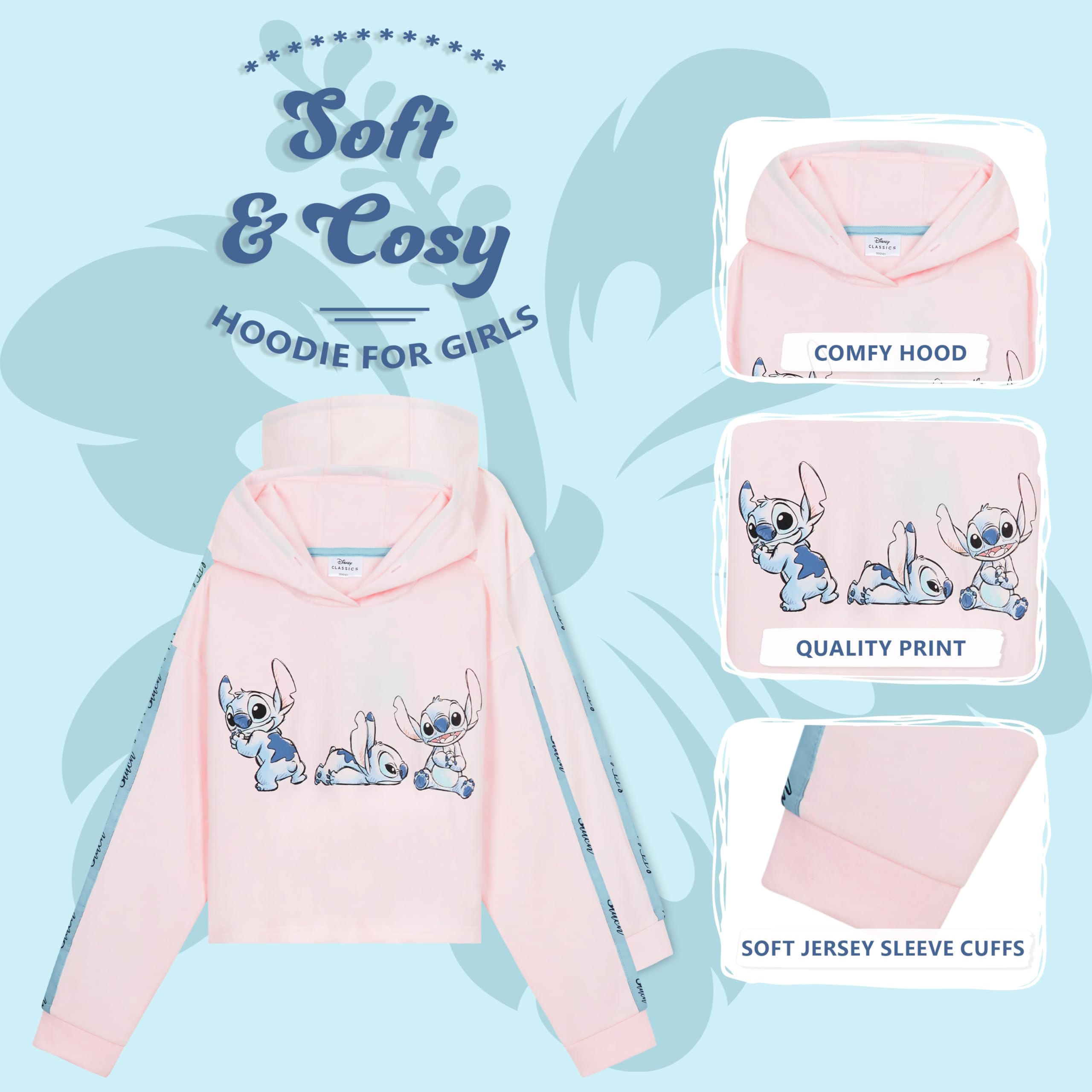 Disney Sudadera Niña Stitch Corta Crop Top Lilo y Stitch 7-14 años