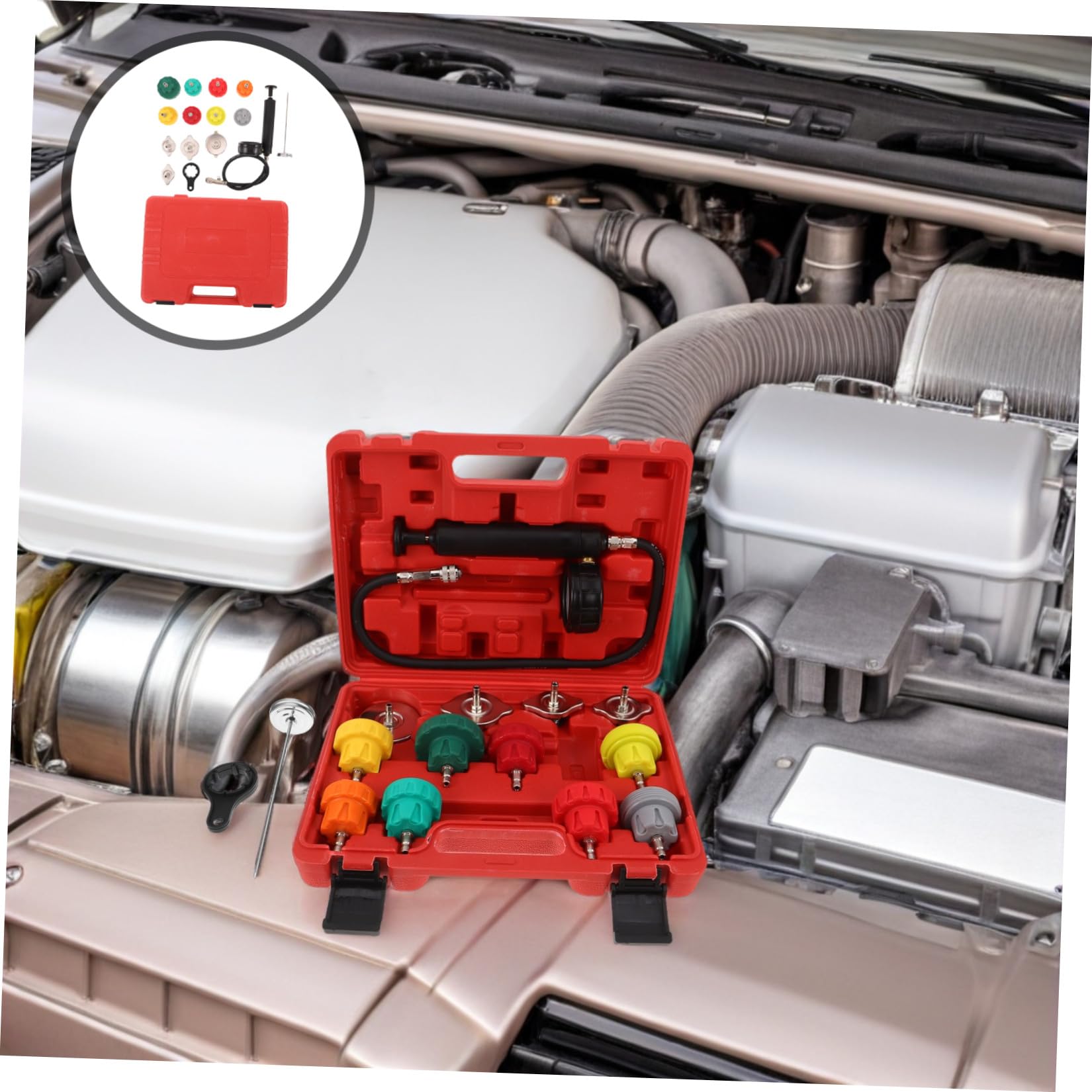 Operitacx Kit Tester Pressione Radiatore Affidabilità Termine in Metallo e Plastico per di Raffreddamento Auto, per Appassionati e Professionisti