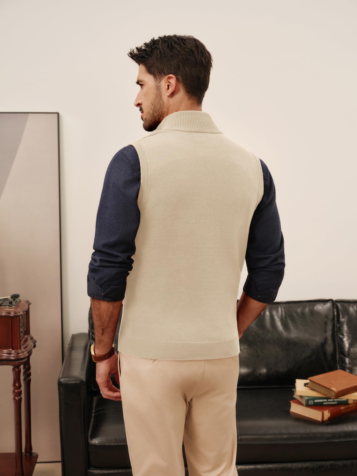 PJ PAUL JONES Chaleco de punto para hombre, cuello alto falso, cremallera completa