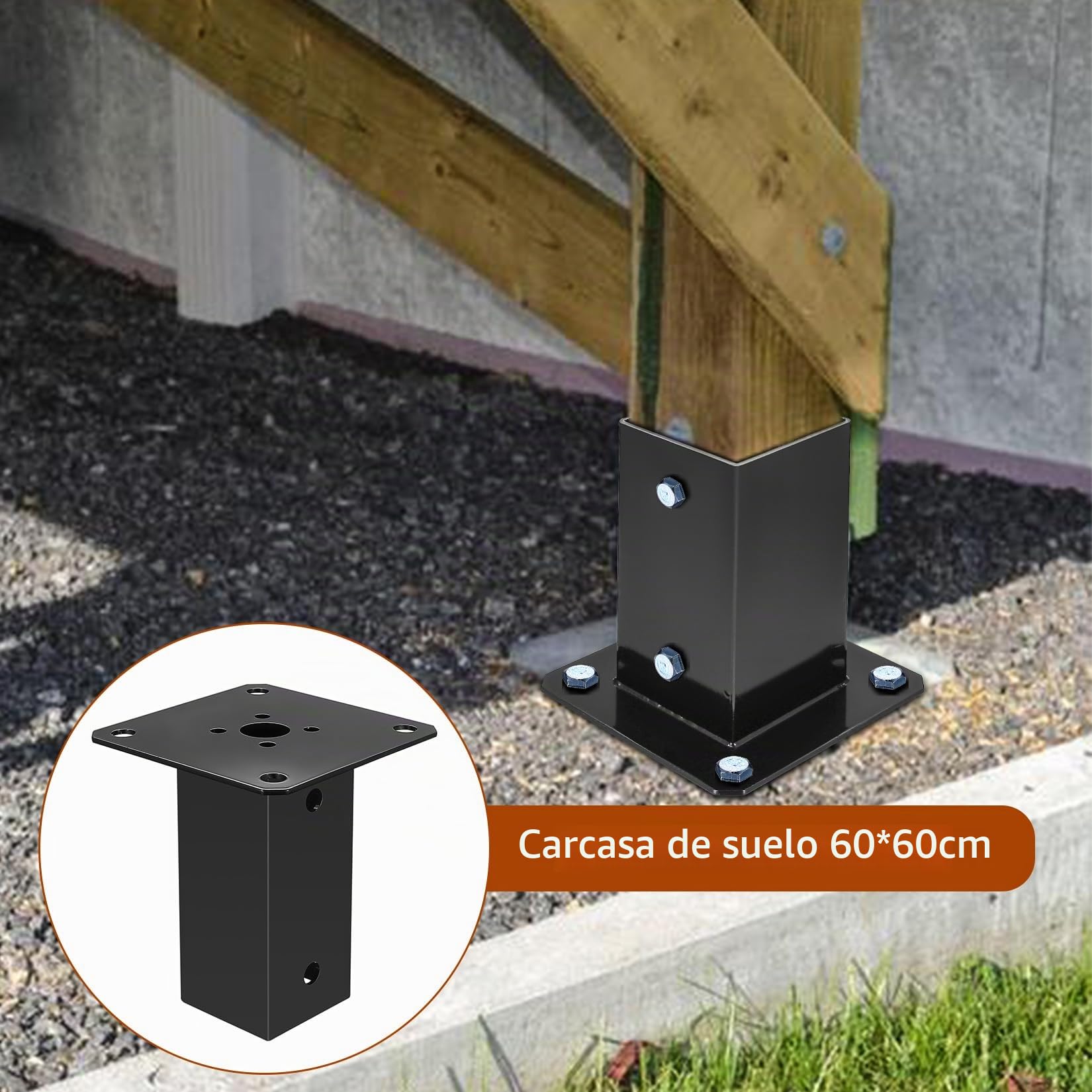 2 Pcs Soporte de Postes para Vallas Cuadrado, Soportes de Poste, Base de Poste de Anclaje Poste Atornillable para 60x60 mm Postes de Madera, Suelo Hormigón Jardin Cenadores Barandillas Buzón