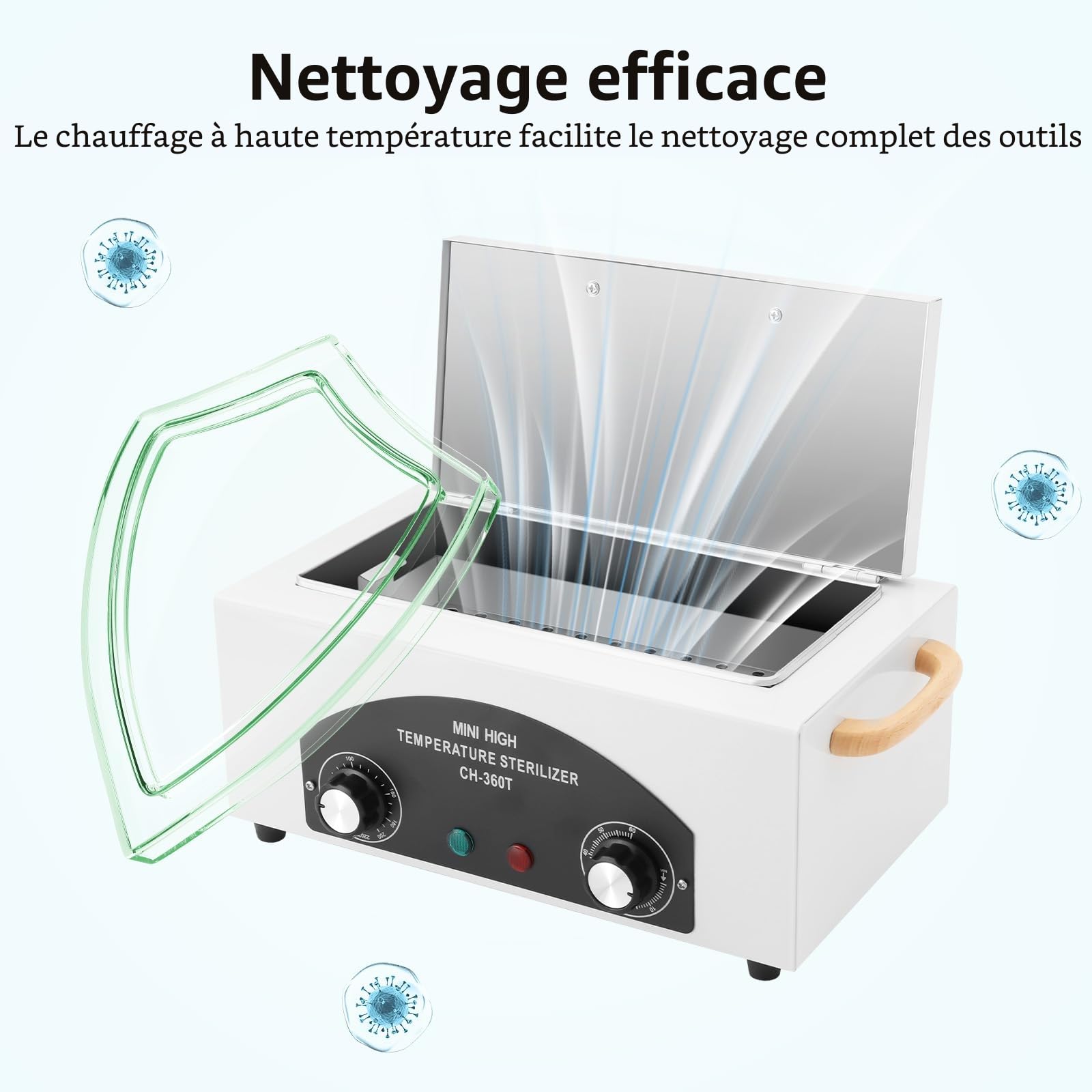MINRS - Stérilisateur à air chaud - 300 W - 220 °C - Haute température - Chaleur sèche - Stérilisateur avec minuteur réglable - Pour outils à ongles, outils cosmétiques, soins des pieds, salon de