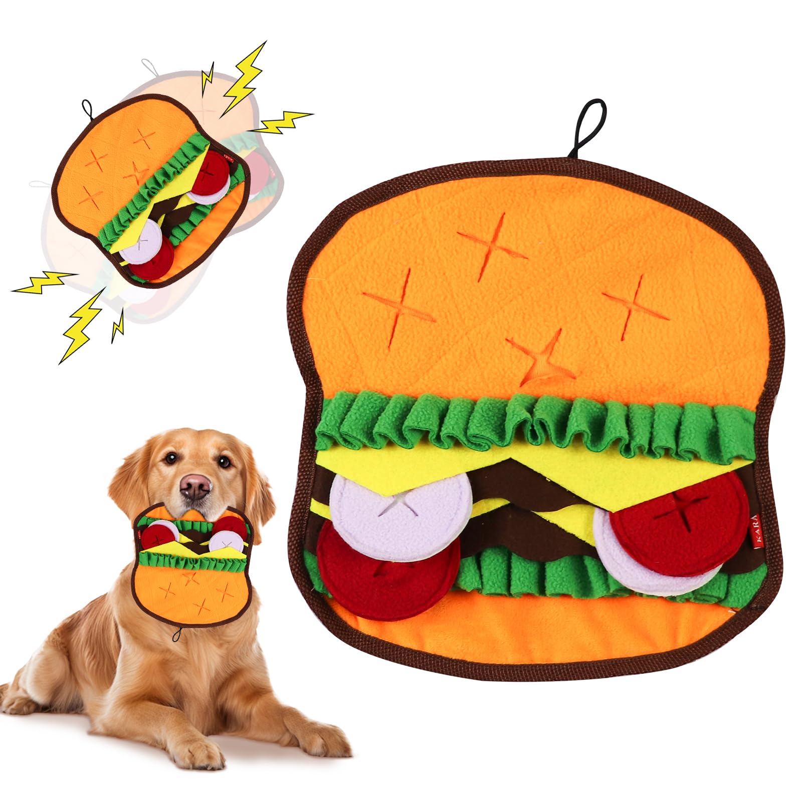 Interactive Dog Toy for Slow Feeding Cartoon Sniffing Dog Toys Soft Fleece Fabric Dog Puzzle Toy with Crinkle Paper Chew Dog Toy for Relieves Stress Boredom Engaging Treat Dispensing Dog (Burger)