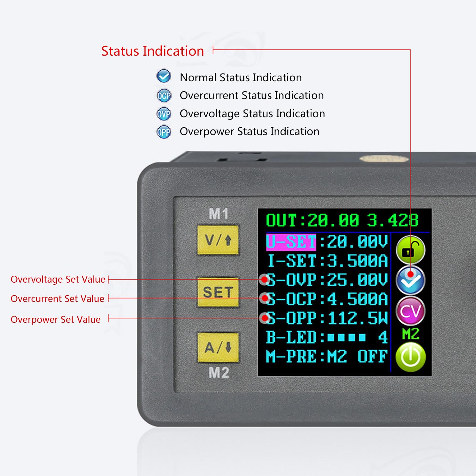 Regulador de voltaje digital profesional con control de corriente preciso para instrumentos de laboratorio, proyectos técnicos, convertidores de voltaje descendente