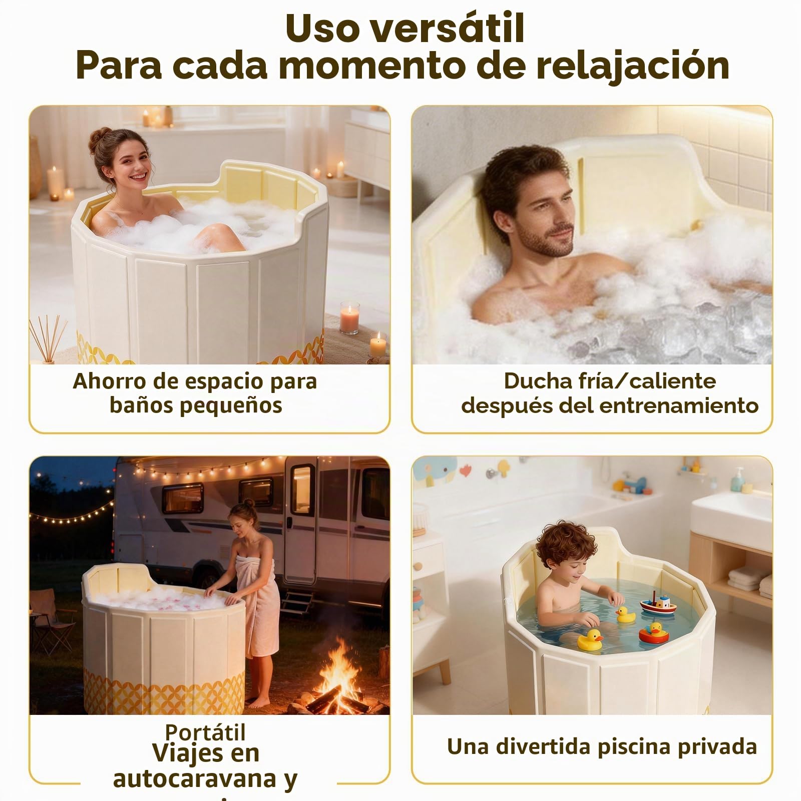 80 cm Bañera Plegable Adultos, Bañera Adultos Portátil con Respaldo, 2 en 1 Baño de Hielo y Agua Caliente, No Requiere Montaje, Incluye Cojín, Manguera de Drenaje, para Hielo Ducha, Spa y Sauna | Bañera portátil con aislamiento de 5 capas, respaldo en C,