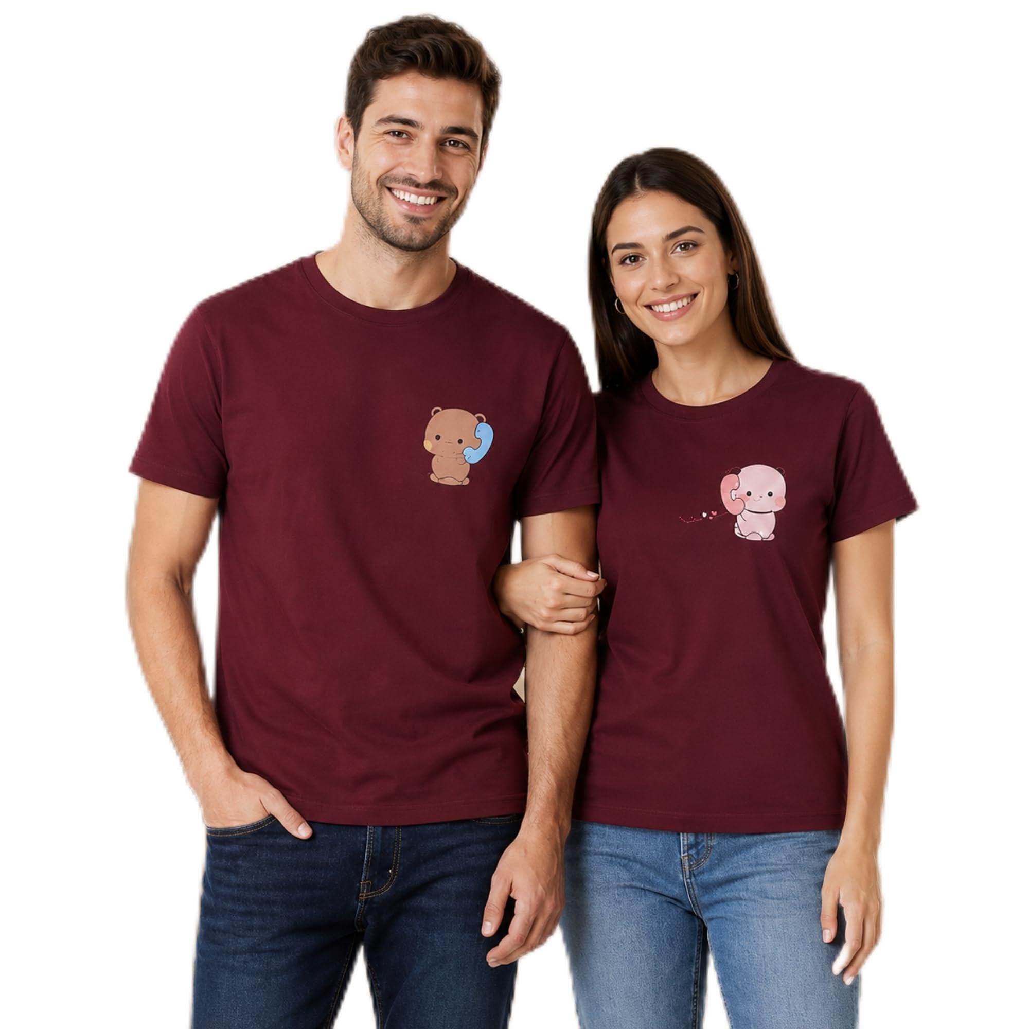 Men's & Women's Round Neck T-Shirt Cute Teddy Bear Printed Design- Pack of 2 Couple T-Shirts-picture-14