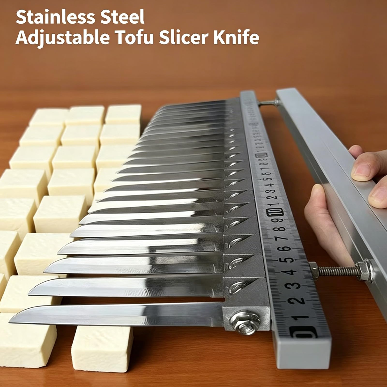 Lebensmittelblockschneider Aus Edelstahl, Eierschneider, Verstellbarer Klingenabstand, Abnehmbar, Leicht Zu Reinigen, Mit Lineal, 2,1–4,2 cm Klingenabstand, Für Tofu