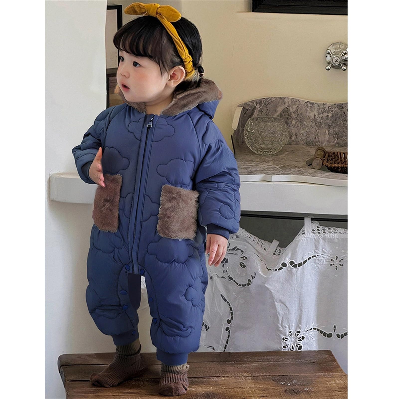 Generisch Traje de nieve para bebé y niña, traje de invierno con capucha, mono con capucha, traje de oso, abrigo cálido para bebés