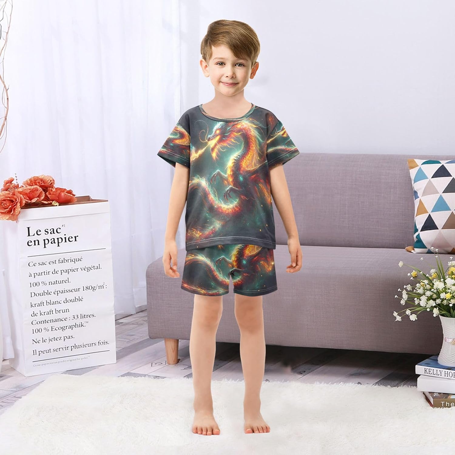 Wolf Night Kids Pjs Set Boys Girls Summer Short-Sleeve Sleepwear Pajamas 2PCS