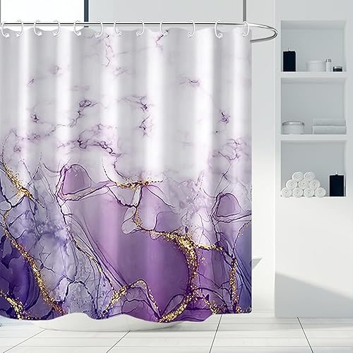 Miniatura 26 de Cortina de ducha de mármol gris impermeable de tela con ganchos, decoración de baño, 72 x 72 pulgadas Gris,Azul,Mármol negro,Marrón,Mediados de