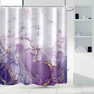 Modern Dreamy Ink Marble Shower Curtain for Bathroom Art Lavender Violet High Definition Printing Waterproof Shower Curtain with Hooks Bathroom Decor 72x72inch