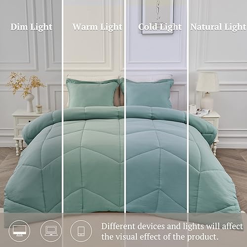 Miniatura 5 de MILDLY Juego de edredón Queen  Juego de edredón azul espuma de mar 100% microfibra lavada súper suave, 3 piezas, edredón acolchado alternativo
