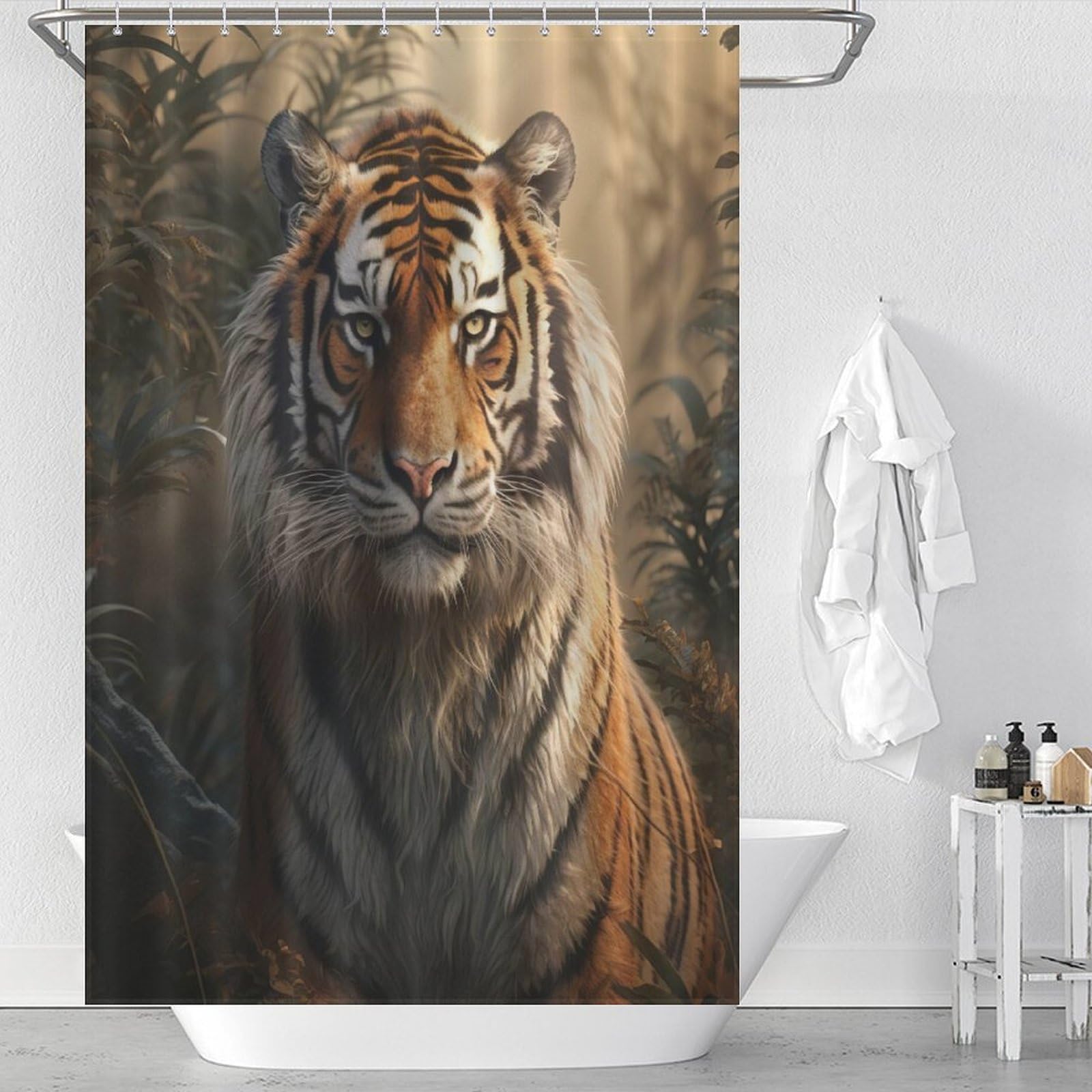 Rideau de douche tigre en tissu polyester lavable imperméable 122x183cm