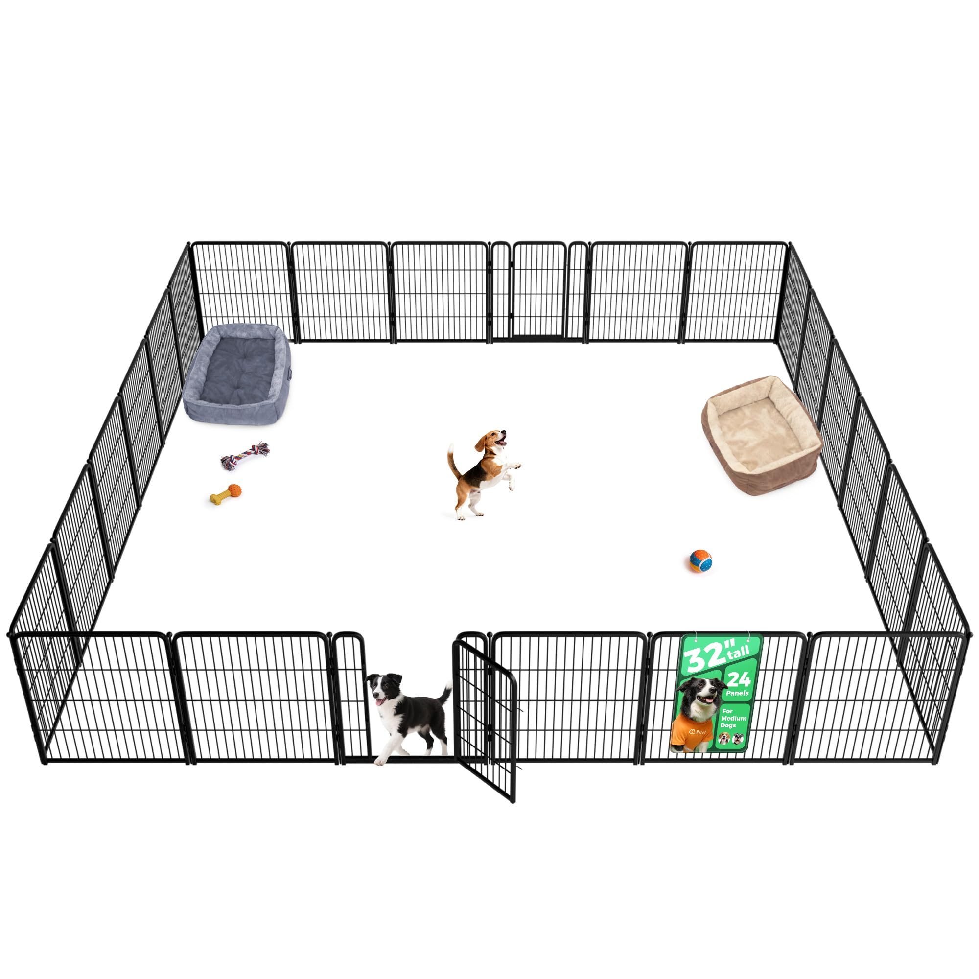 FXW Homeplus Unleashed Indoor Dog Playpen - Stress-Free and Safe Play, Heavy Duty 32 Inch 24 Panels Dog Pen for Small and Medium Dogs, Black│Patented