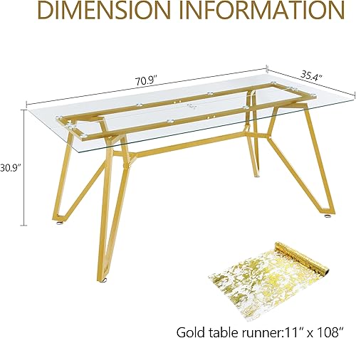 Miniatura 236 de Mesa de comedor de cristal de 51 pulgadas para 4, mesa de comedor rectangular contemporánea con parte superior de vidrio templado y patas de acero