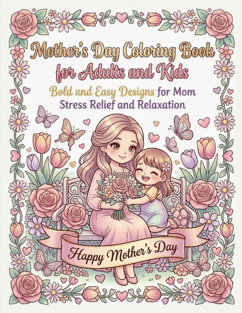 Mother's Day Coloring Book for Adults and Kids: Bold and Easy Designs for Mom Stress Relief and Relaxation
