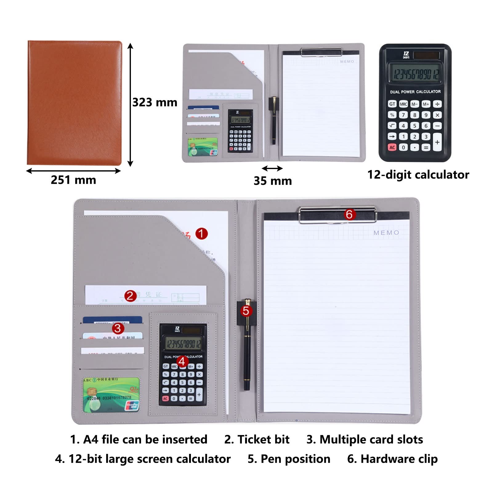 Porte Documents A4 Portfolio Multifonctionnel Folder en Cuir Professionnelle Dossier De Conférence pour Homme Femme Bloc Notes Rechargeable 25 Feuilles De Papier Lot De 4 (Color : Blue)