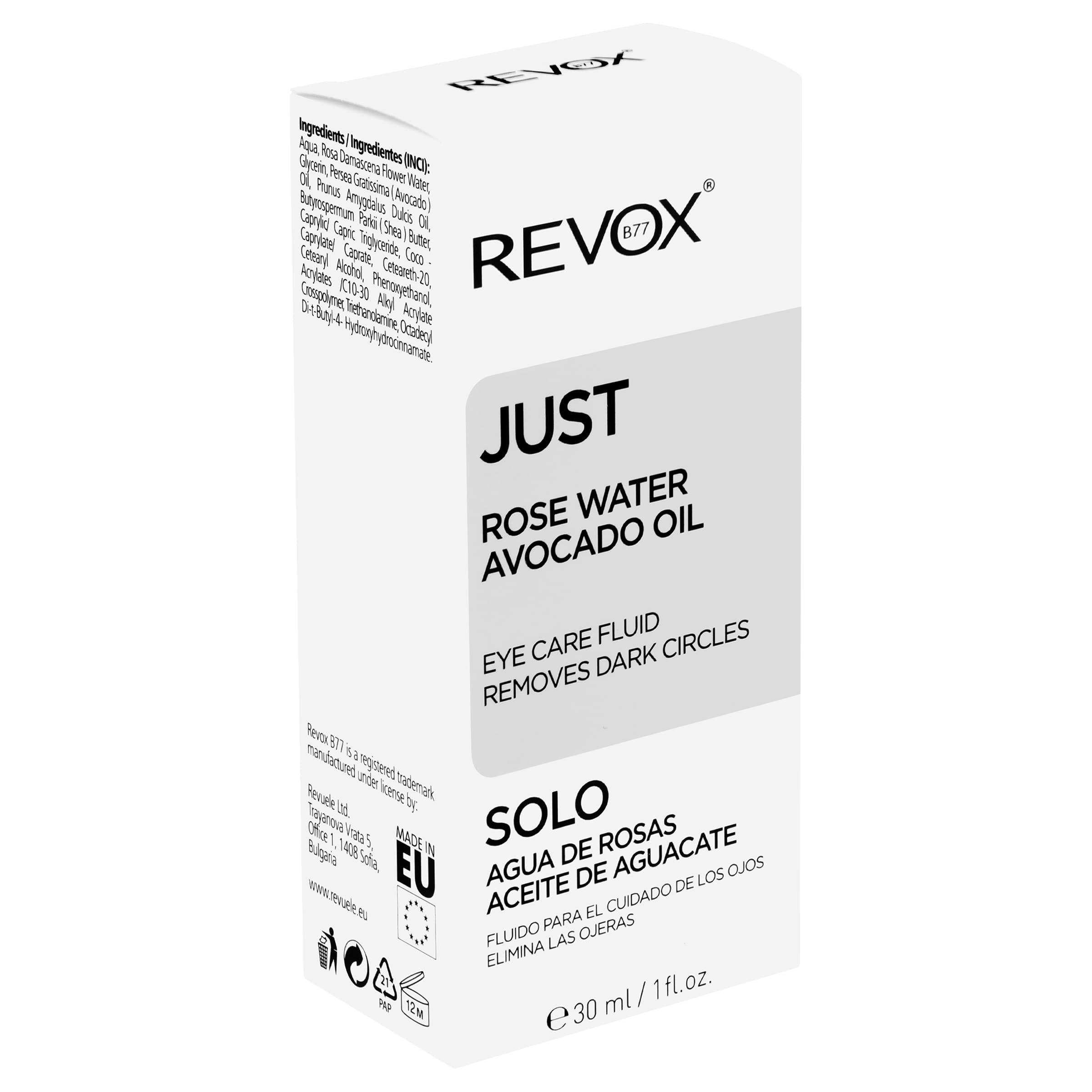 REVOX B77, Just Rose Water Avocado Oil Eye Care Fluid, 30 ml, Eye Contour Fluid, Eliminates Dark Circles, Deeply Hydrates - Image 3