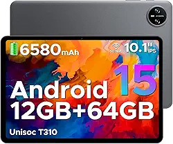 DOOGEE Tablet Tab A9 Android 15, tablet de 10 polegadas, CPU Quad Core, tablets Android de 12 GB + 64 GB, resolução de 800 x 1280, bateria grande de 6580 mAh, alto-falantes duplos, 8 MP + 5 MP, OTG