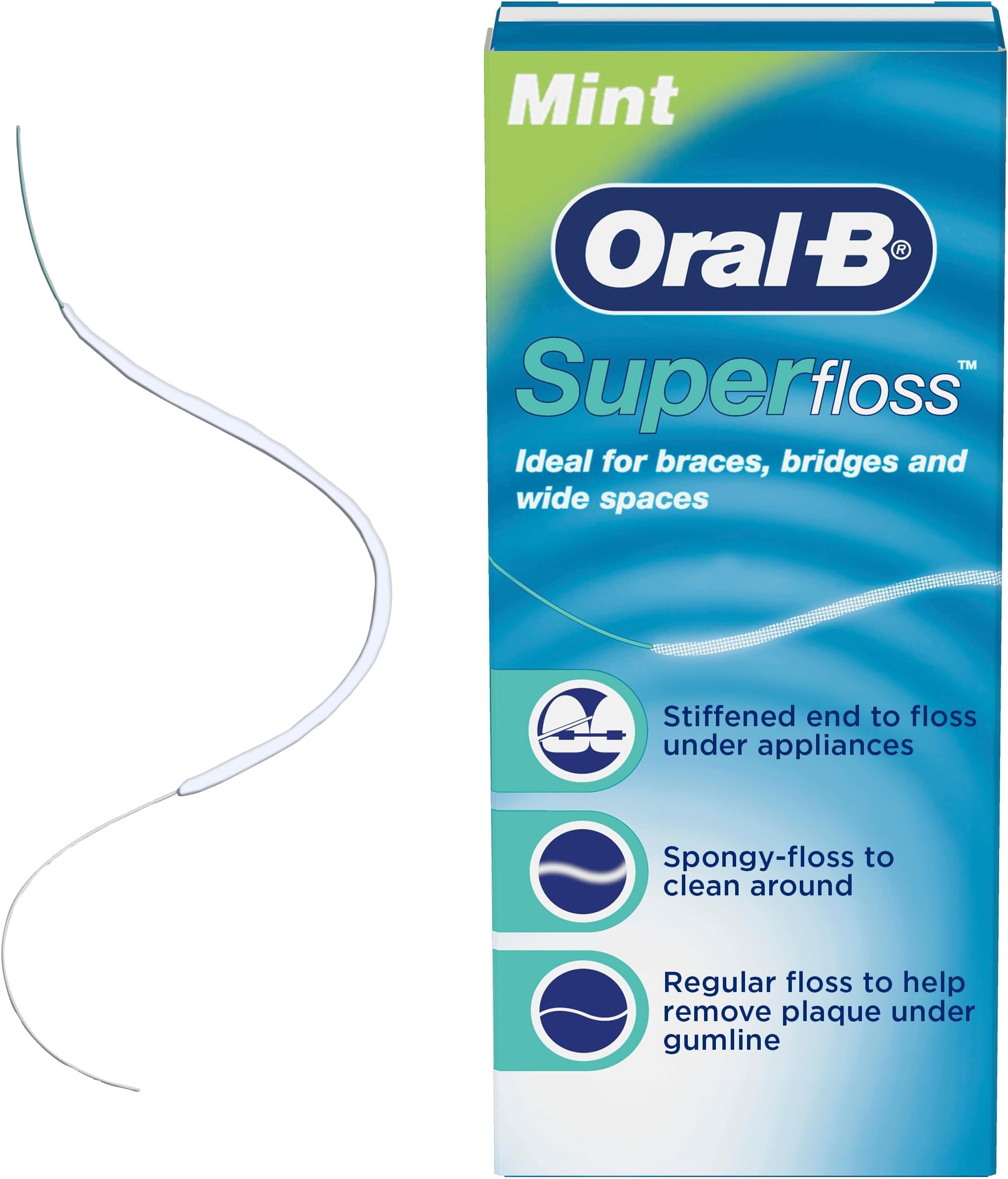 Oral-B Super Floss Pre-Cut Strands, Dental Floss for Bridges, Braces and Wide Spaces, 50 Strands