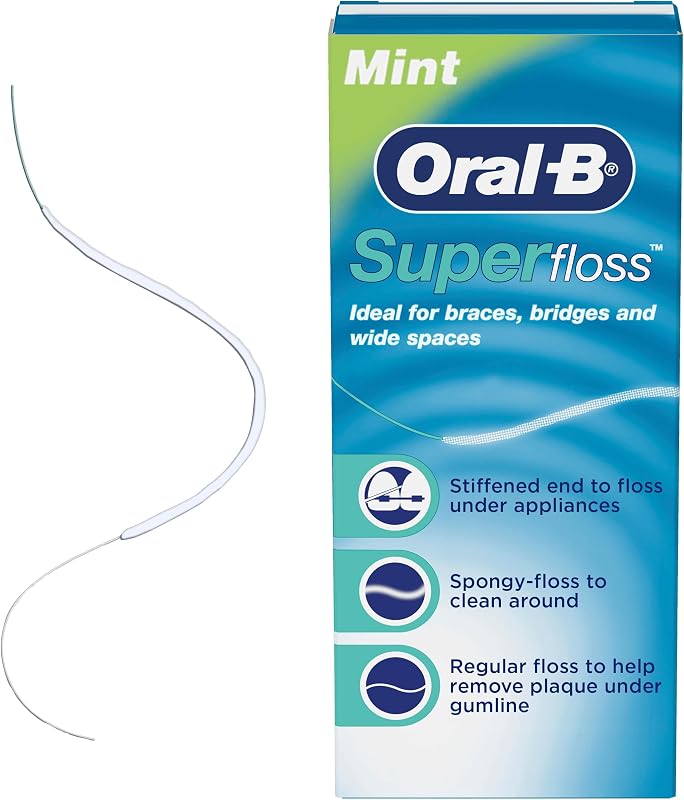 Super Floss Pre-Cut Strands, Dental Floss for Bridges, Braces and Wide Spaces, 50 Strands