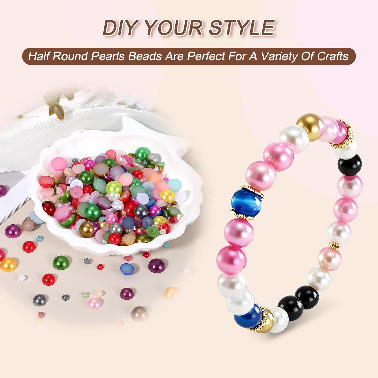 PATIKIL 250 Pcs Yellow AB Half Round Pearls Beads, 12mm ABS Flatback Rhinestones Pearls for Crafting Jewelry Making DIY Nail Art Clothes Wedding Art Decoration - Image 4