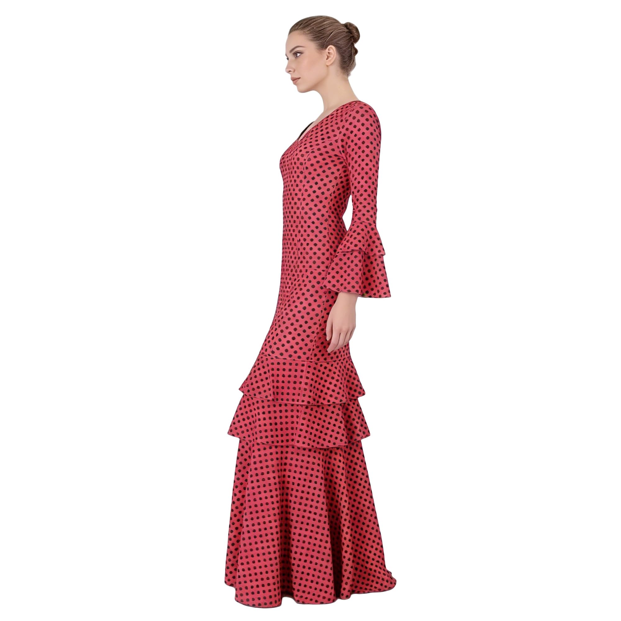 Vestido Flamenco Mujer Largo - Sevillana Adulto con Lunares y Mangas Acampanadas - Traje Andaluz Elegante para Feria y Baile — view 4