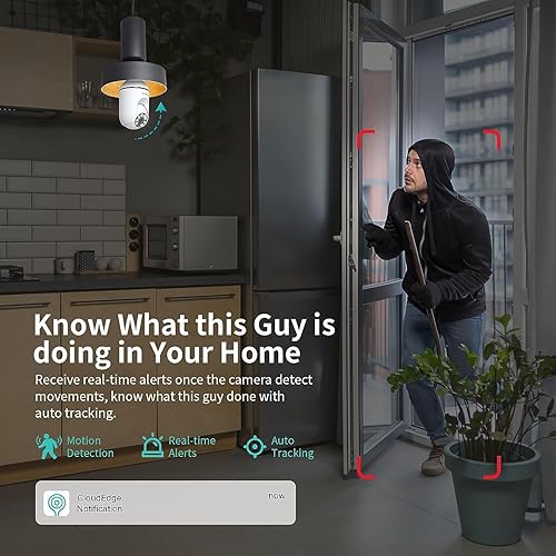 Miniatura 6 de SEHMUA Cámara de seguridad inalámbrica con bombilla de 2K, WiFi para exterioresinteriores con visión nocturna a color, movimiento de 360 y alerta de