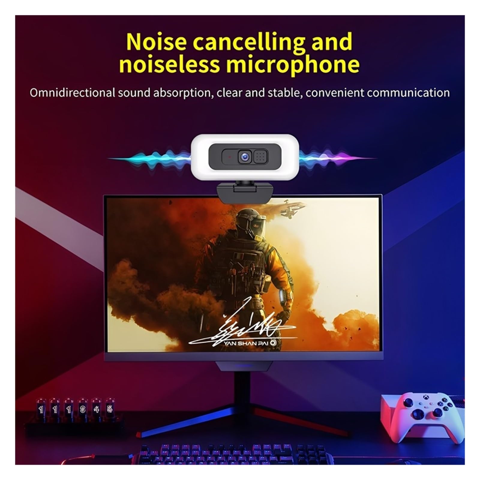 Przenośna kamera internetowa Full HD 2K 4K PC Laptop Automatyczne ustawianie ostrości Kamera Transmisja na żywo Elastyczna z mikrofonem ze światłem Spotkania i transmisje strumieniowe(4K)