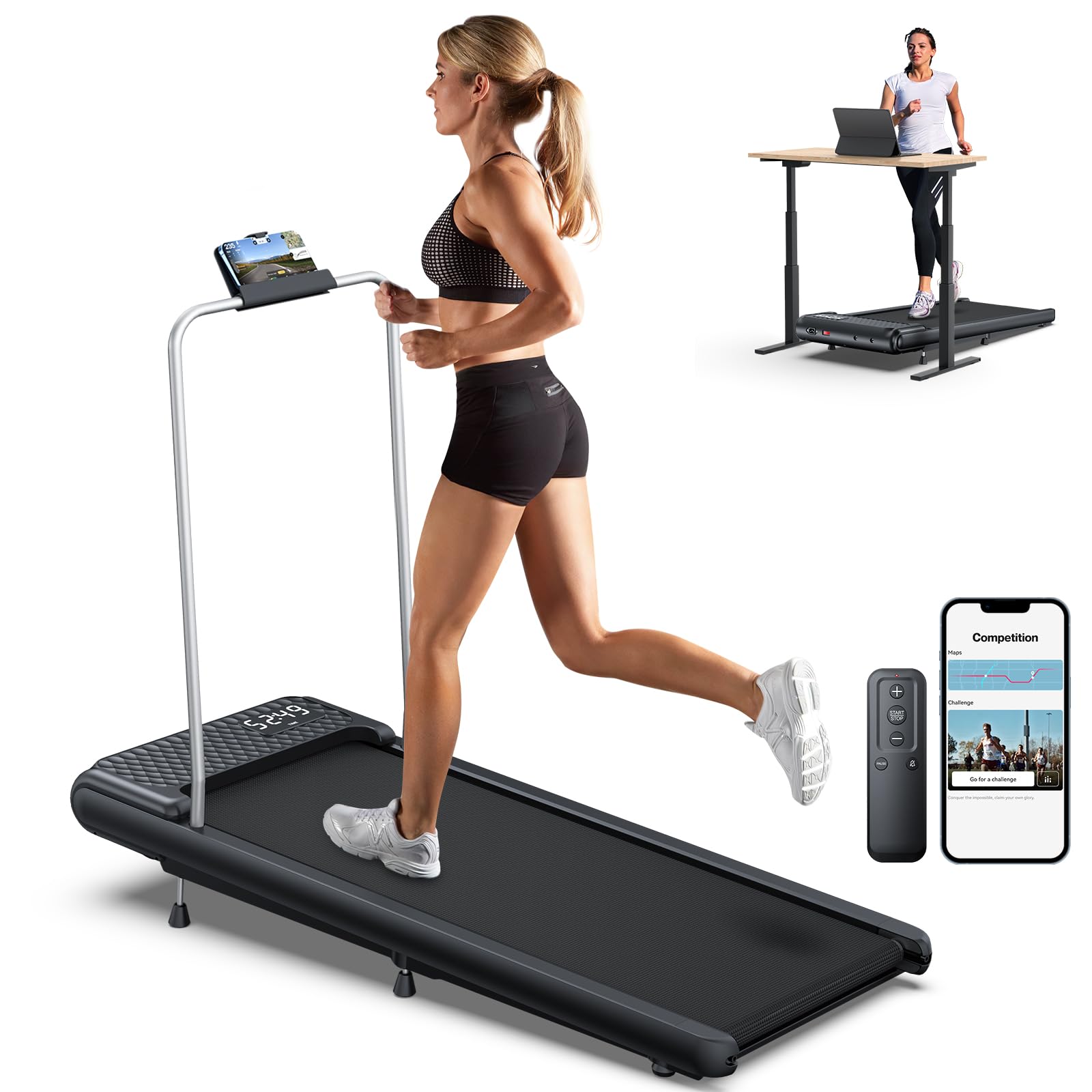 WELLFIT Walking Pad Treadmill with 10% Incline for Home, Quiet Standing Under Desk Treadmills for Walking Jogging, Works for APP/Voice Control/Remote Control, 265 LBS Load Capacity