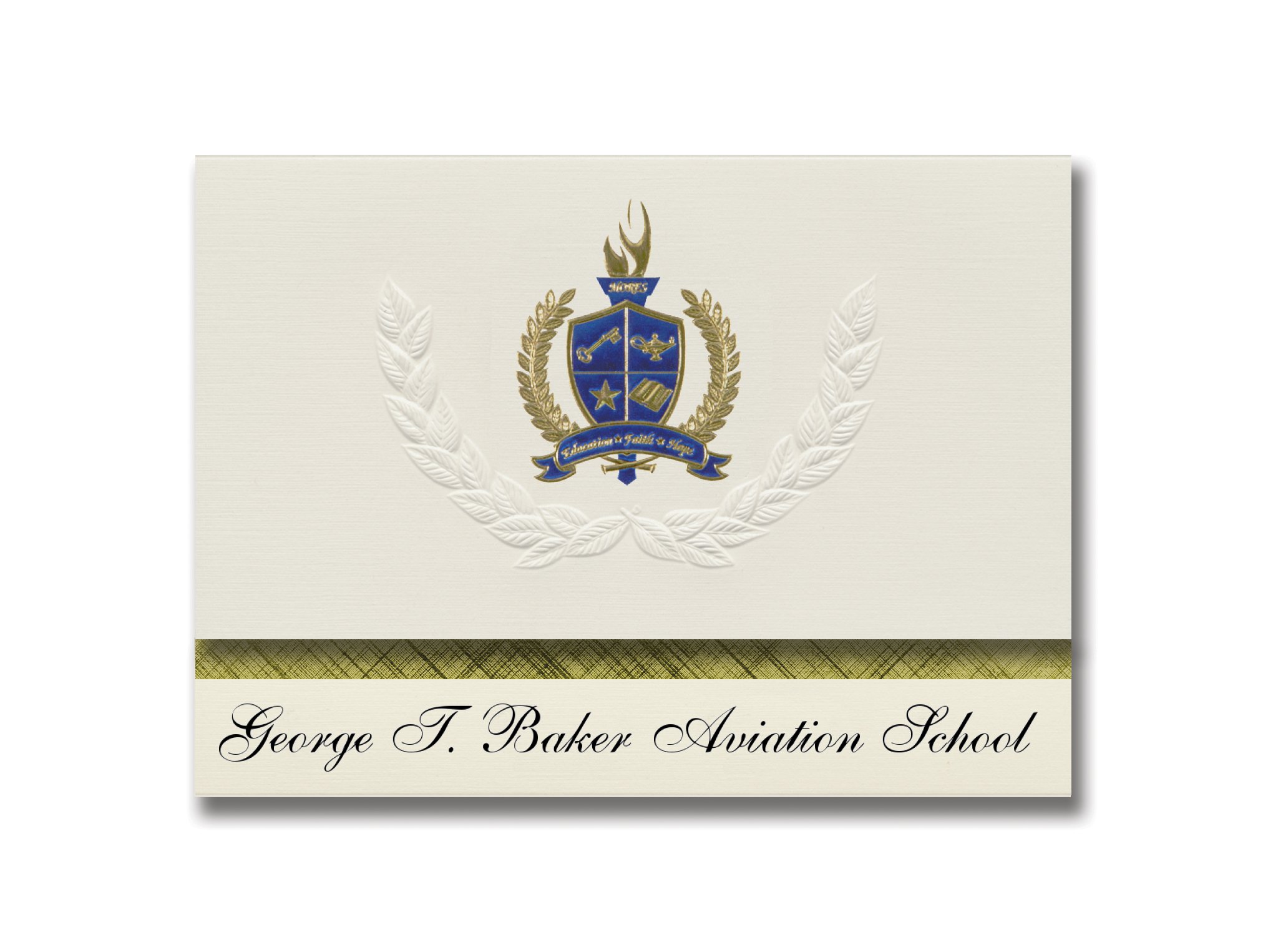 Signature Announcements George T. Baker Aviation School (Miami, FL) Graduation Announcements, Presidential style, Elite package of 25 with Gold & Blue Metallic Foil seal