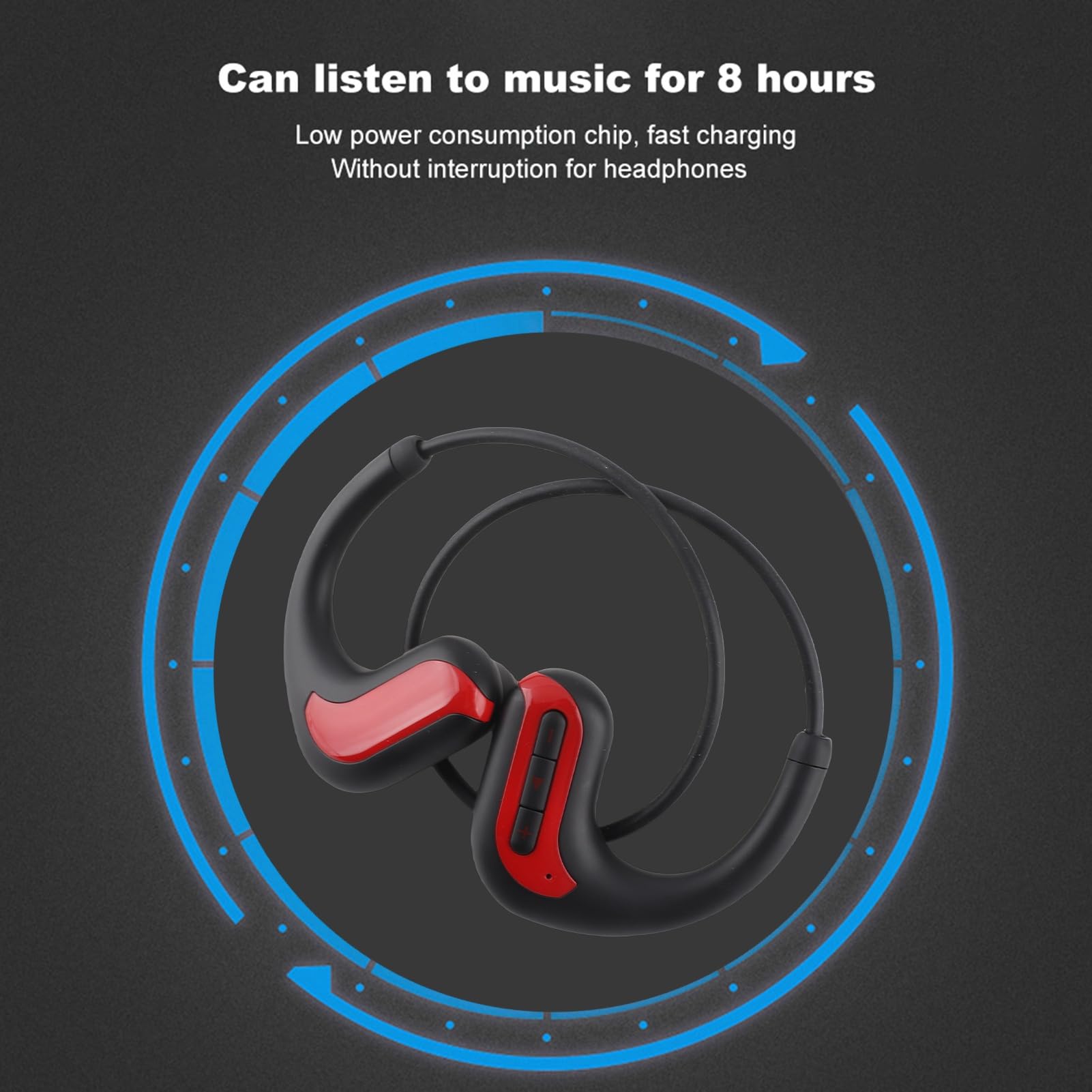 Wakects Auricolare Bluetooth Impermeabile con Memoria da 8 GB IPX8 ABS Cuffie Sportive Sospese Posteriori Riproduzione da 7 a 8 Ore per gli Utenti di Nuoto e Corsa in Palestra (rosso)