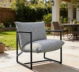 Mid-Century Modern Accent Chair, Comfortable Indoor/Outdoor Lounge Armch...