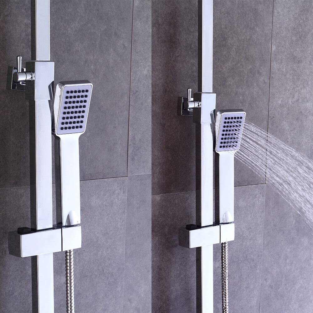KinHall Retro Duscharmatur – Wandmontage Mit Regendusche, Handbrause & Praktischem Regal, Einstellbar 75-120 Cm, Für Badewanne